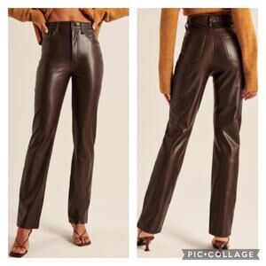 Abercrombie Fitch Curve Love 90s Straight Vegan Leather Dark Brown Size 26